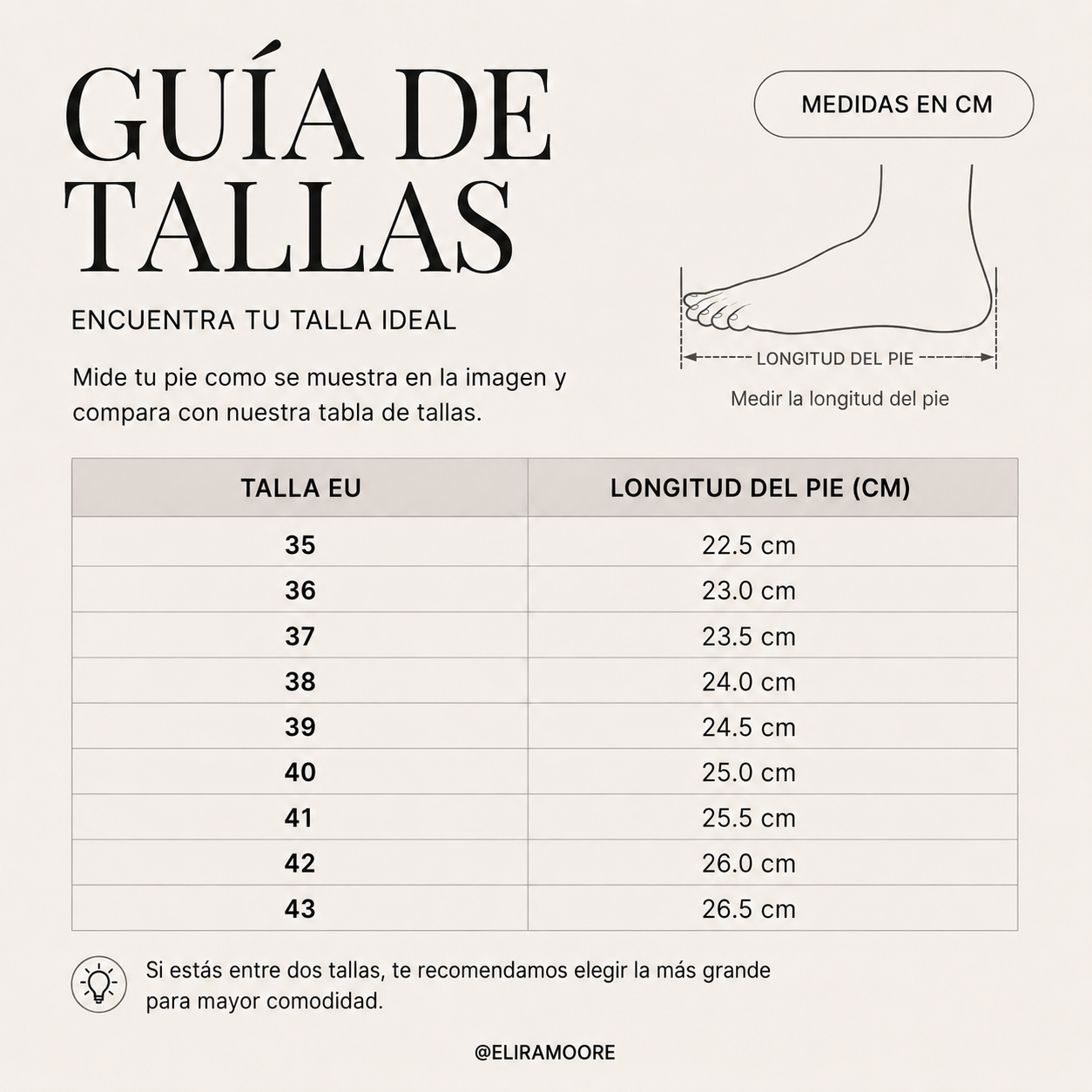 Guía de tallas para LUNA - ZAPATILLA LIGERA DE PASEO