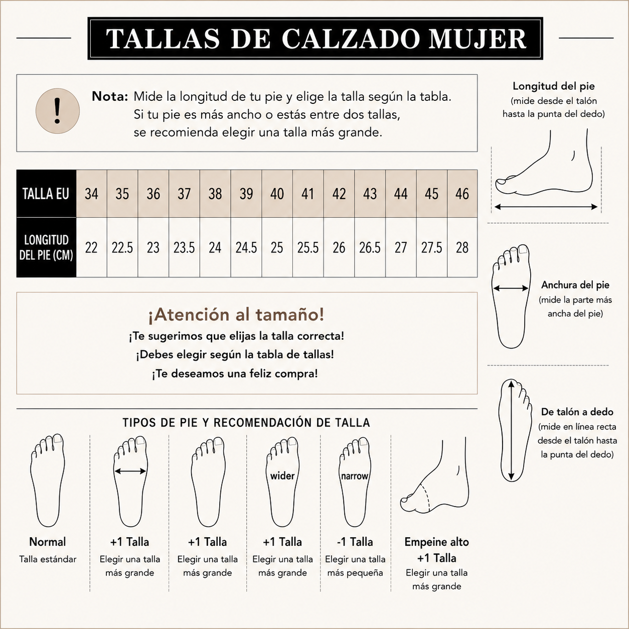 Guía de tallas para LINA - SANDALIAS ORTOPÉDICAS