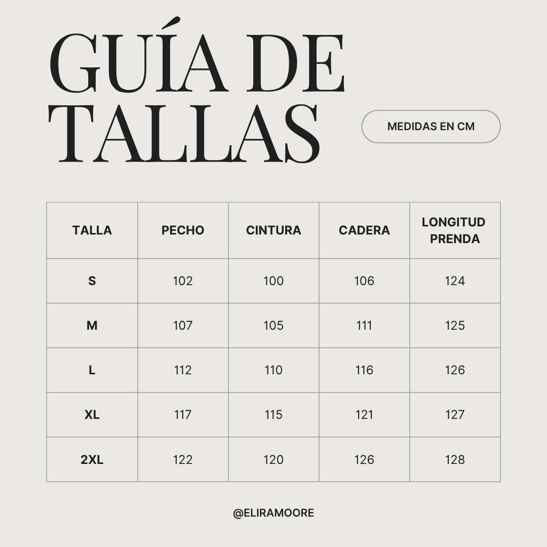 Guía de tallas para SOPHIA - MONO VAQUERO