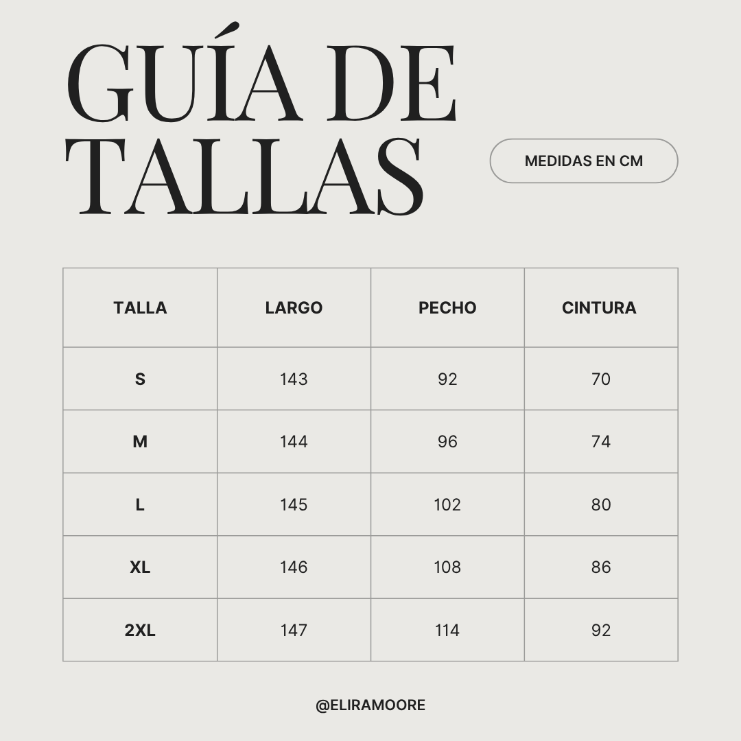 Guía de tallas para BELLA - MONO FLUIDO