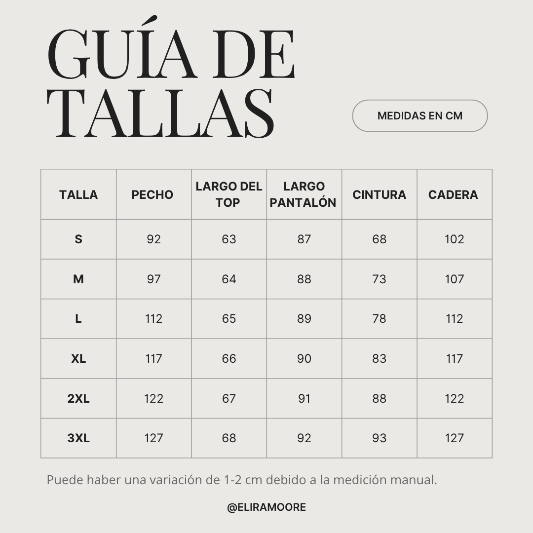 Guía de tallas para FLORENCIA - CONJUNTO CASUAL CON BOLSILLOS