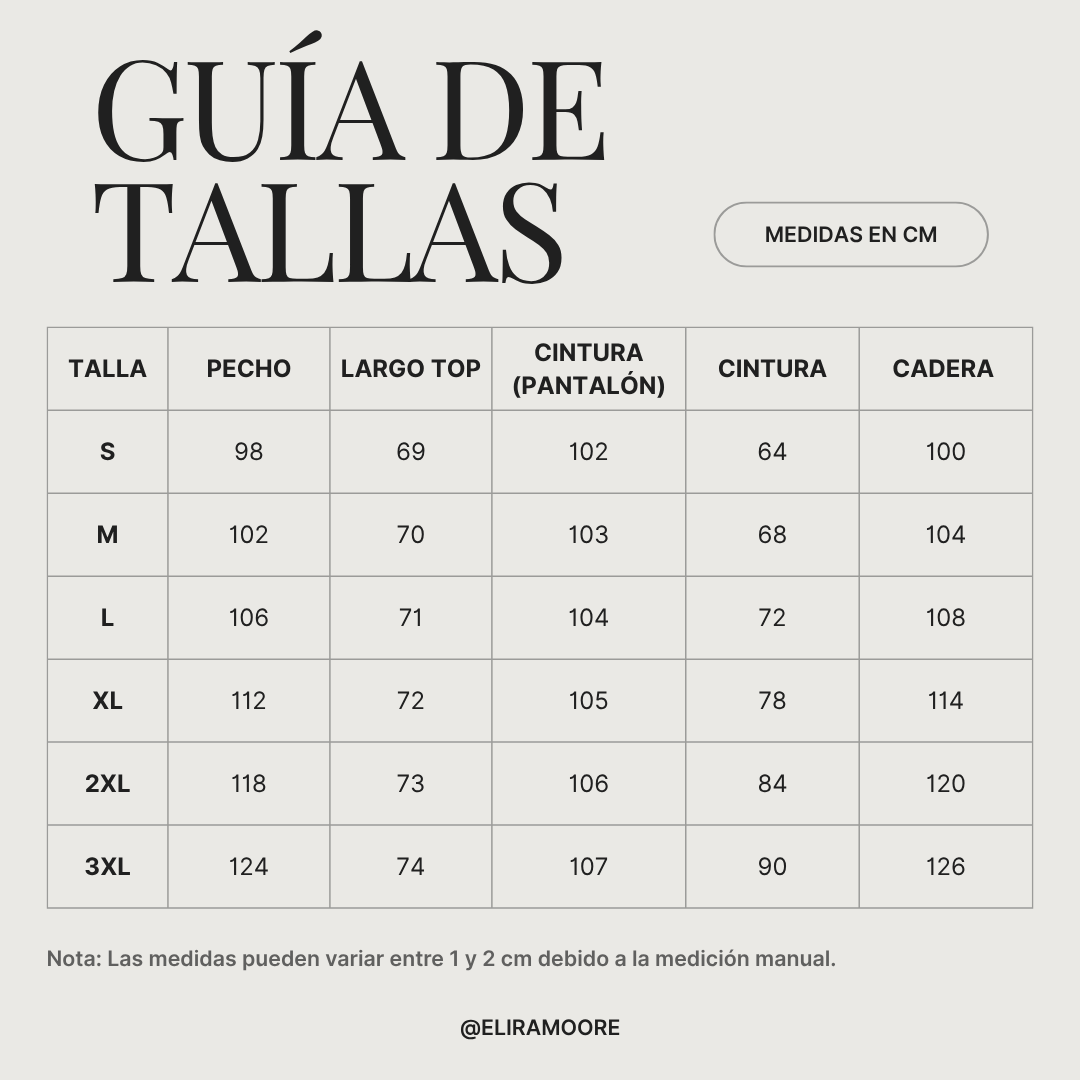 Guía de tallas para LINDA - CONJUNTO FLUIDO BOHO