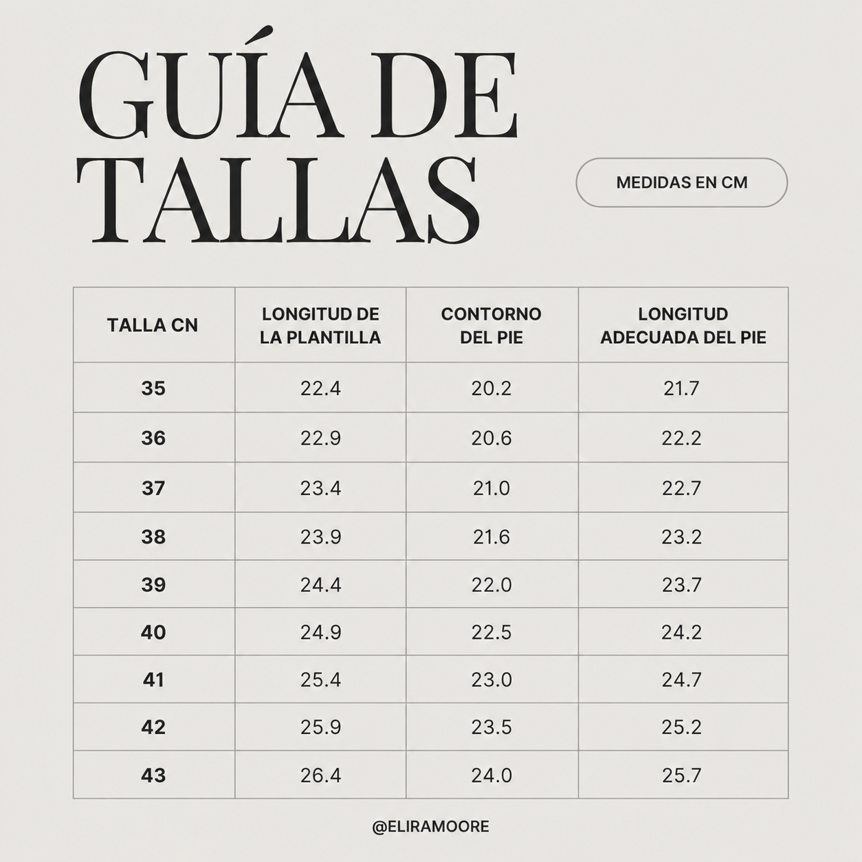Guía de tallas para CARO - ZAPATILLA ELEGANTE CON DETALLES FLORALES