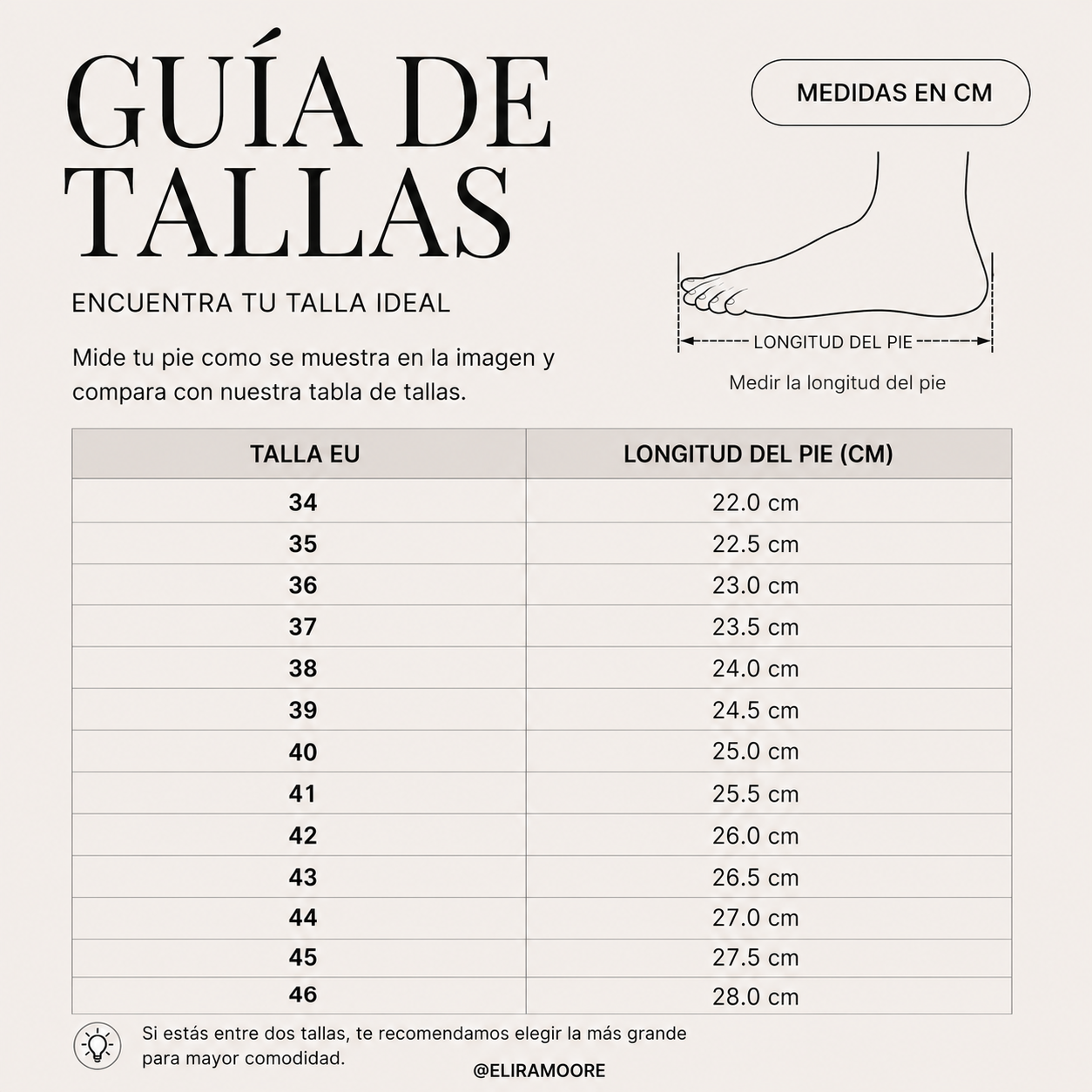 Guía de tallas para MARLENA - TACONES BAJOS NUDE