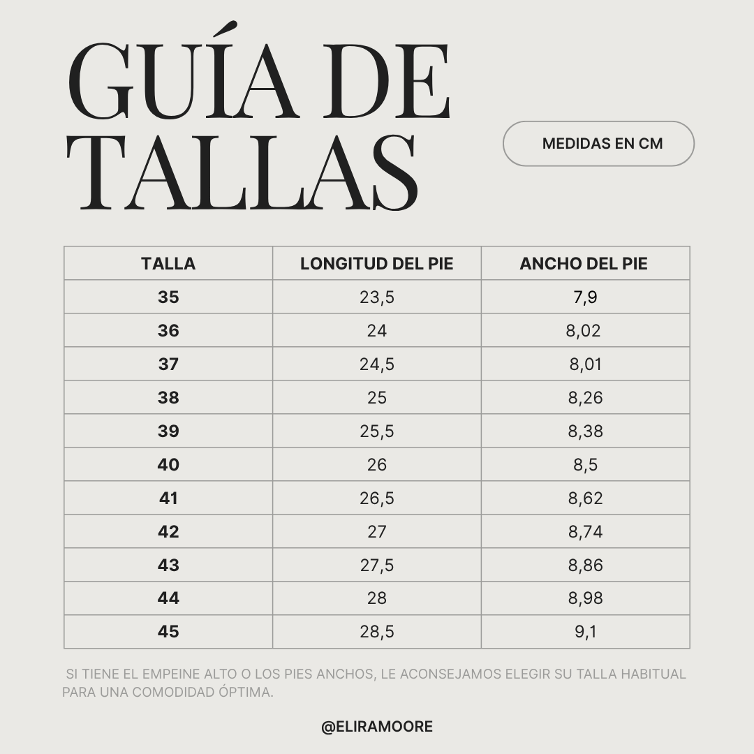Guía de tallas para EVA - COMFORT STEP