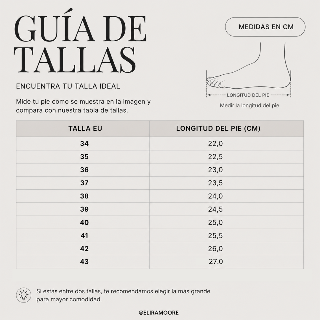 Guía de tallas para GLORIA - SANDALIAS ORTOPÉDICAS