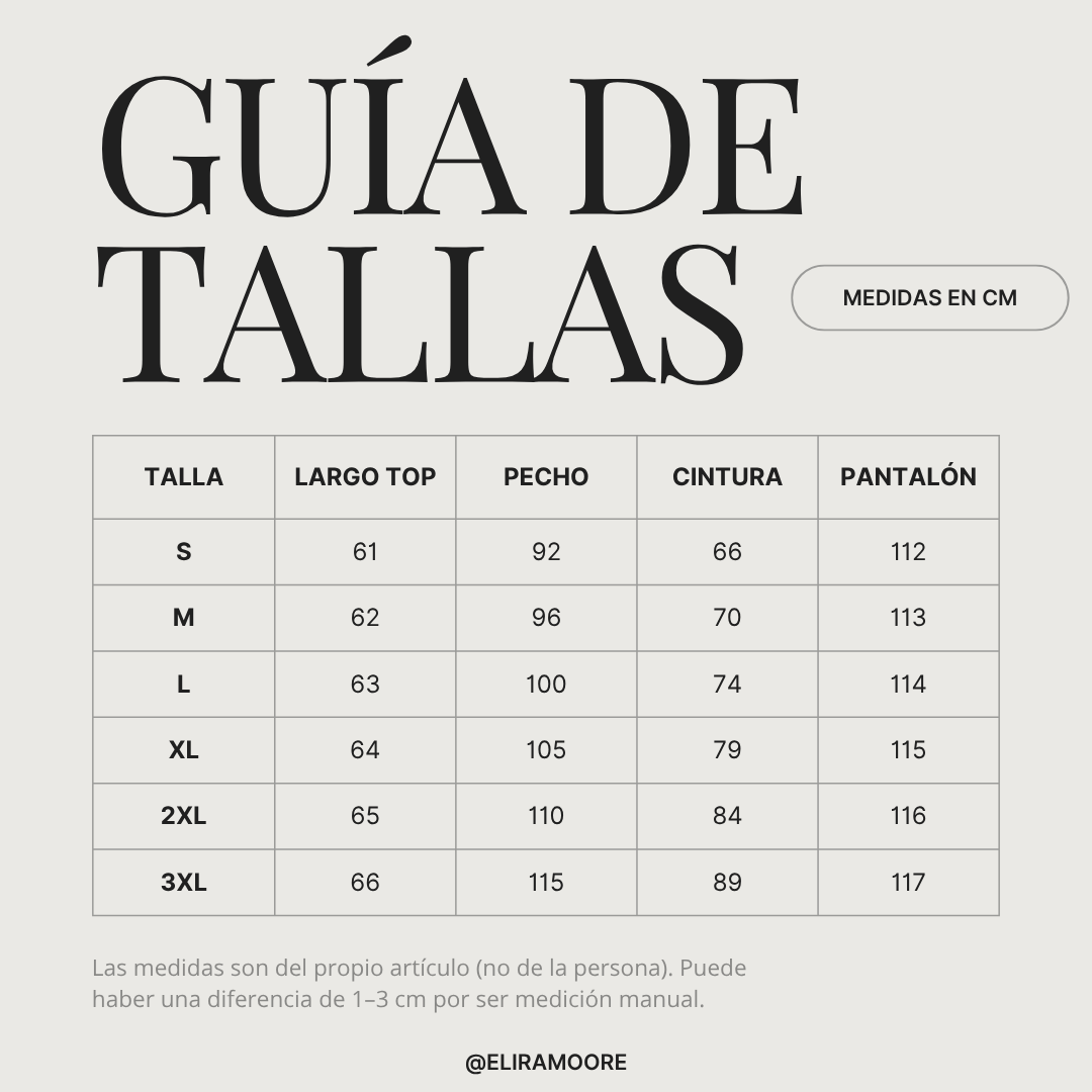 Guía de tallas para EIRA - CONJUNTO MINIMALISTA