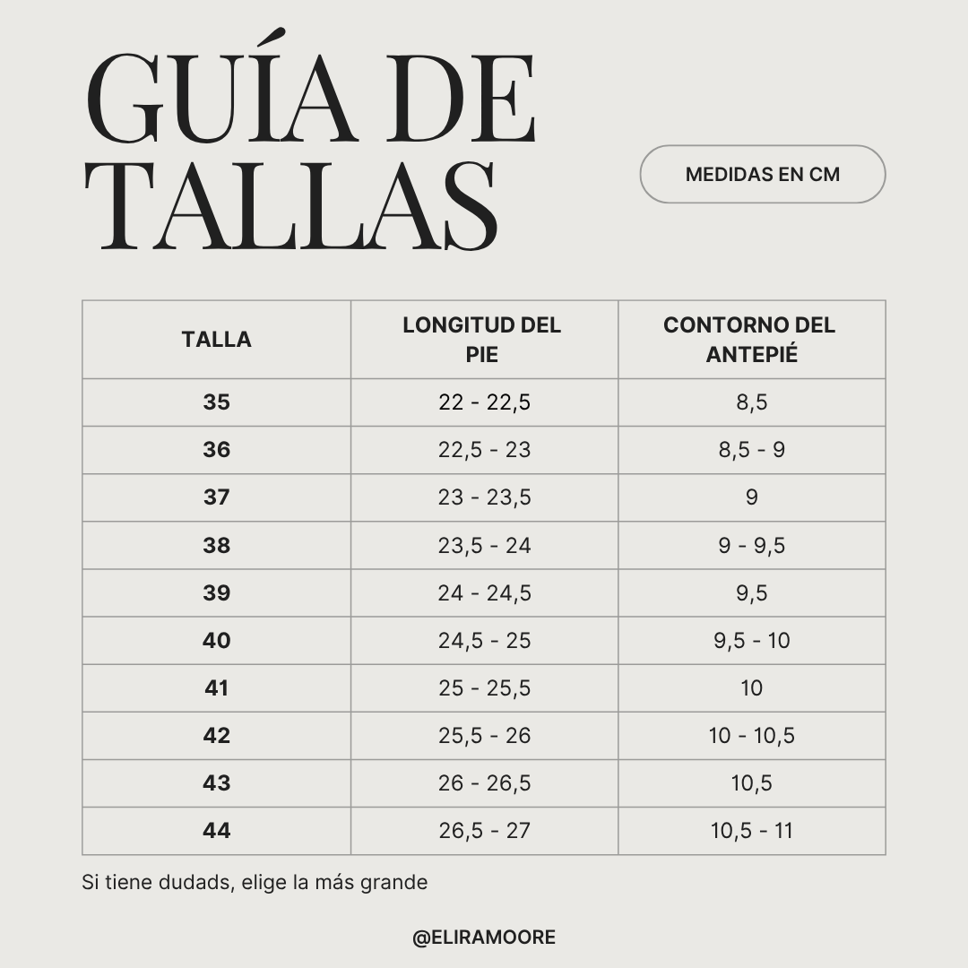 Guía de tallas para AITANA - ESTILO MEDITERRÁNEO