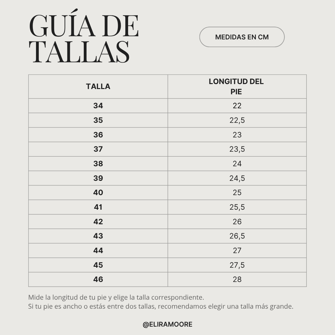 Guía de tallas para PAULA - ZAPATO ELEGANCIA FRANCESA