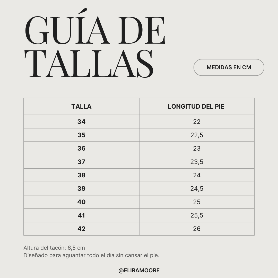Guía de tallas para NOLAVIE - TACONES ELEGANTES