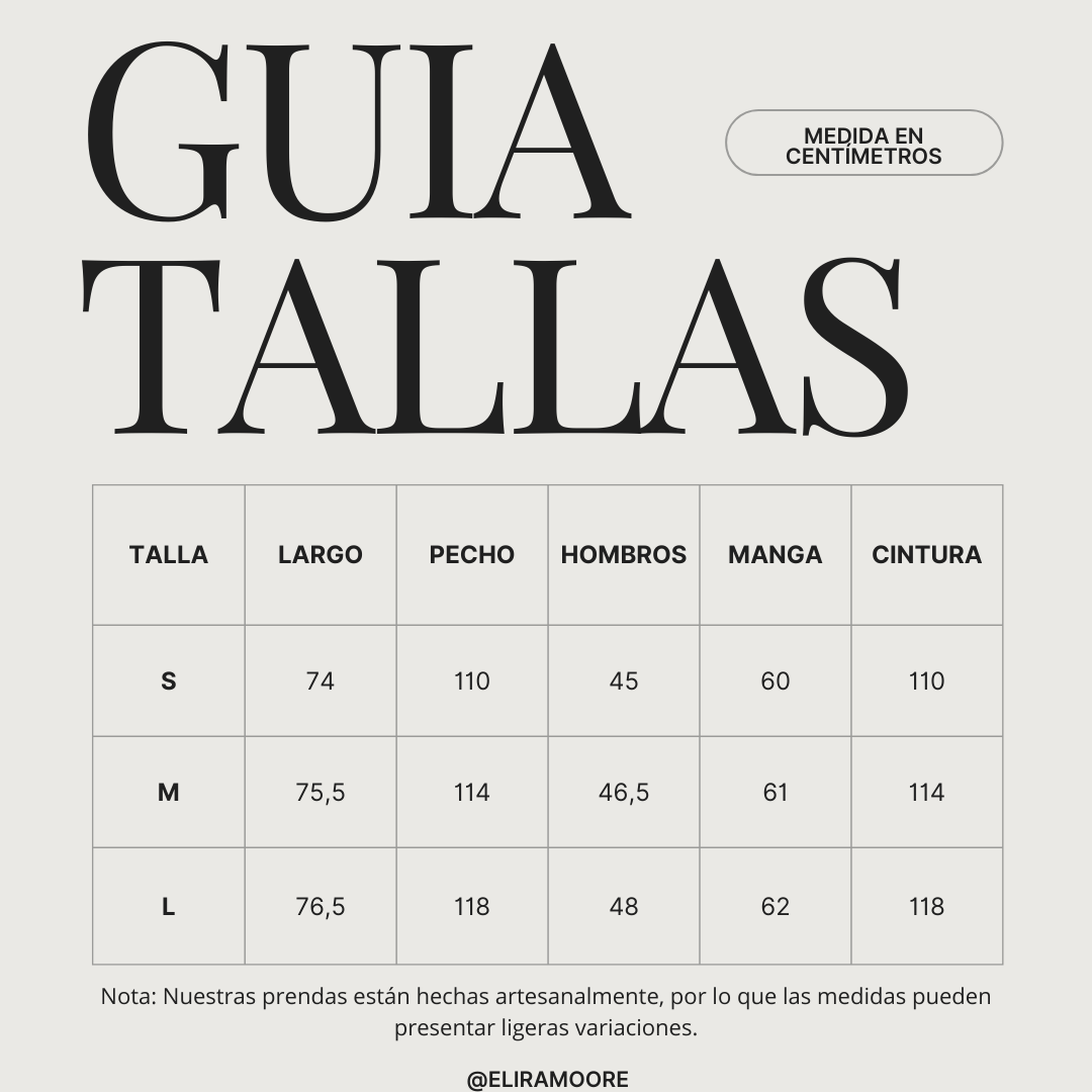 Guía de tallas para Sophia - Blazer Sastre Oversize