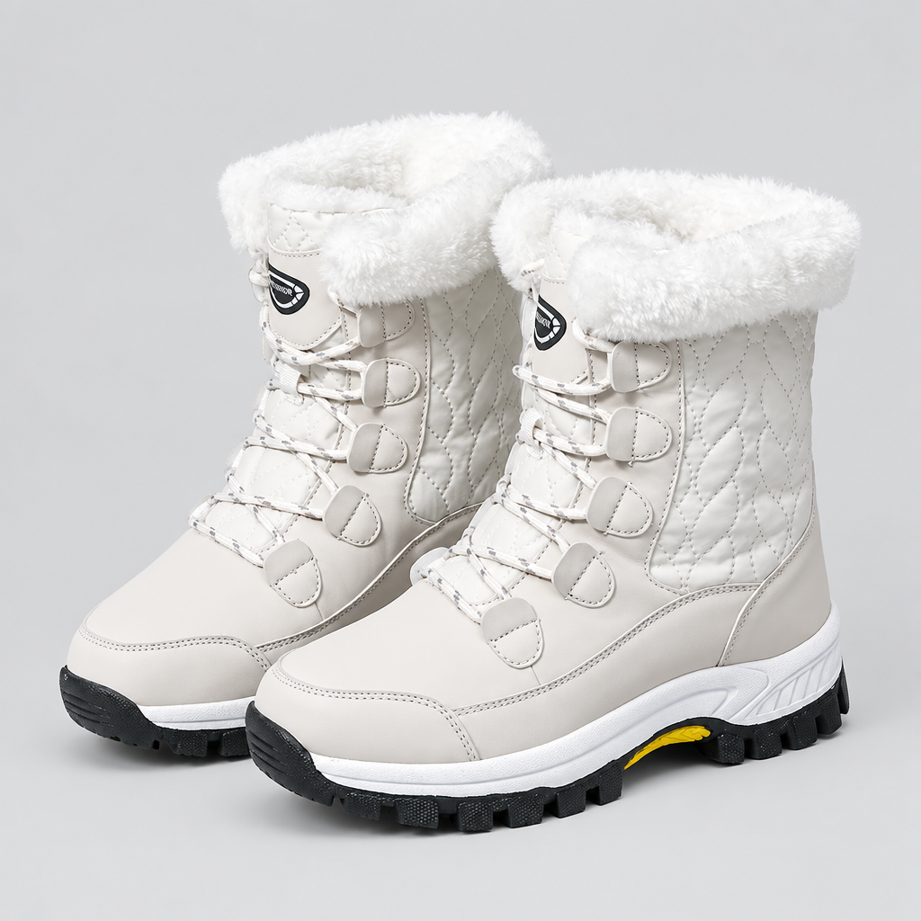 Botas blancas sobre fondo gris