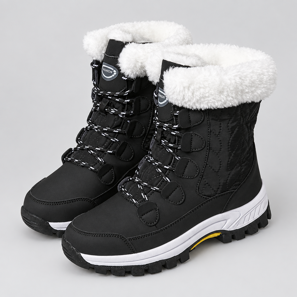 Botas negras sobre fondo gris