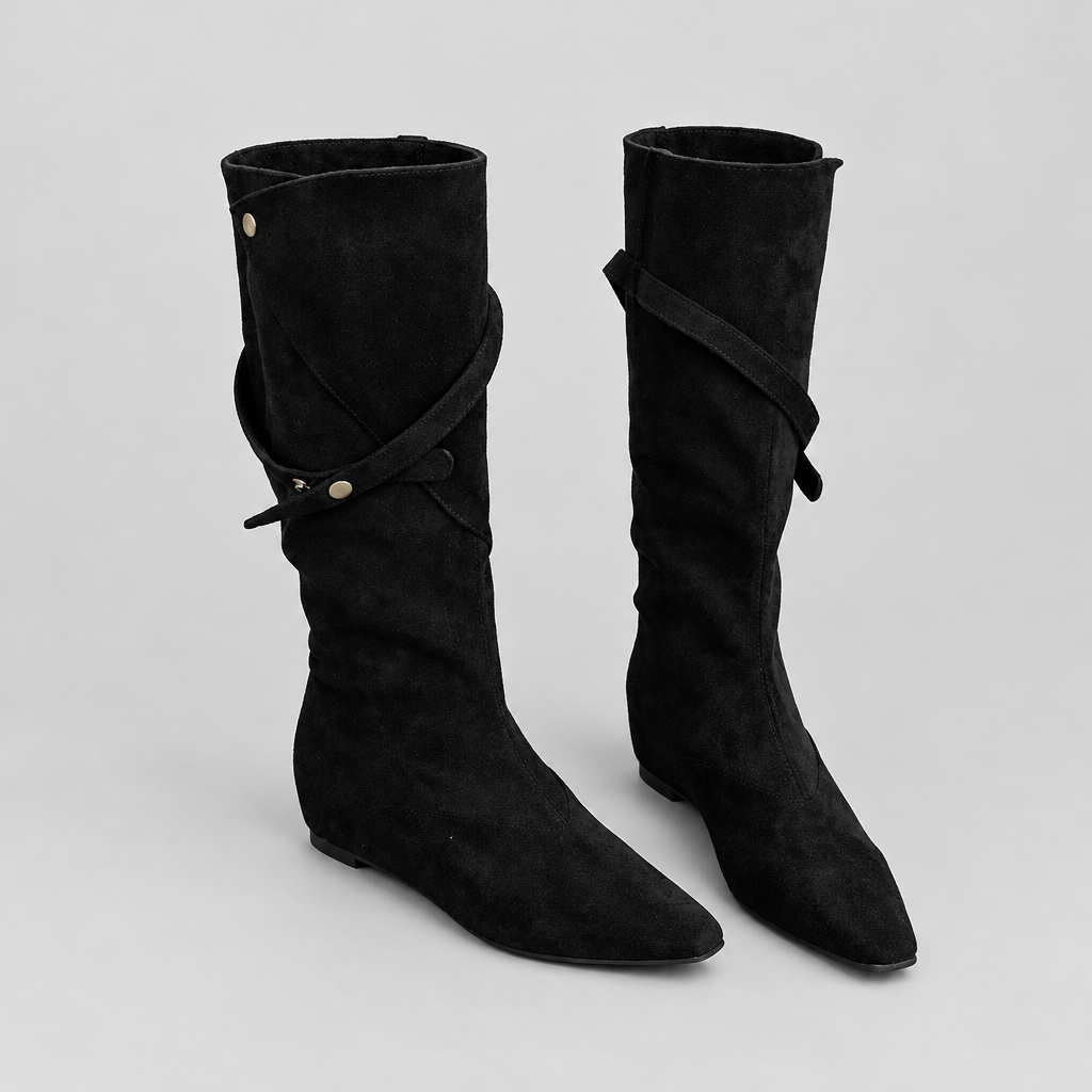 Botas negras sobre fondo gris
