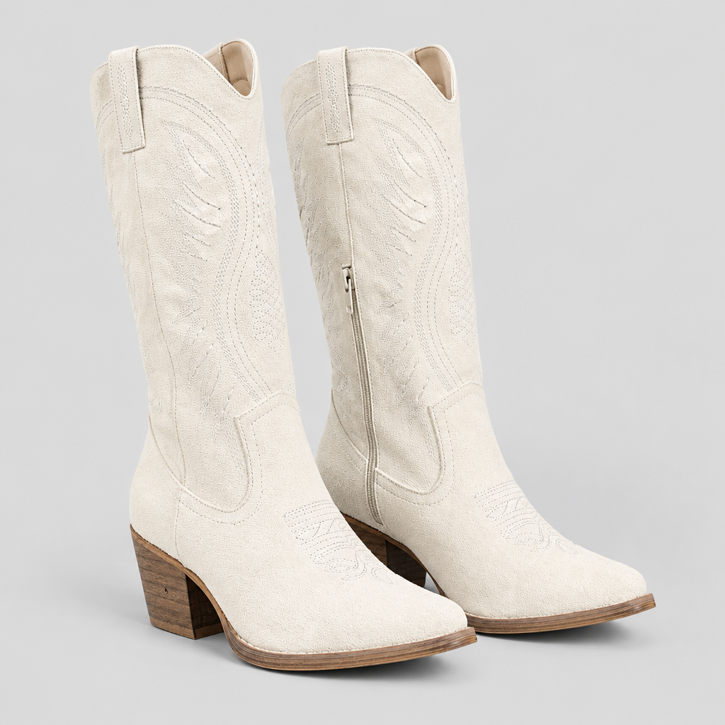 Botas Valentina blancas con fondo gris