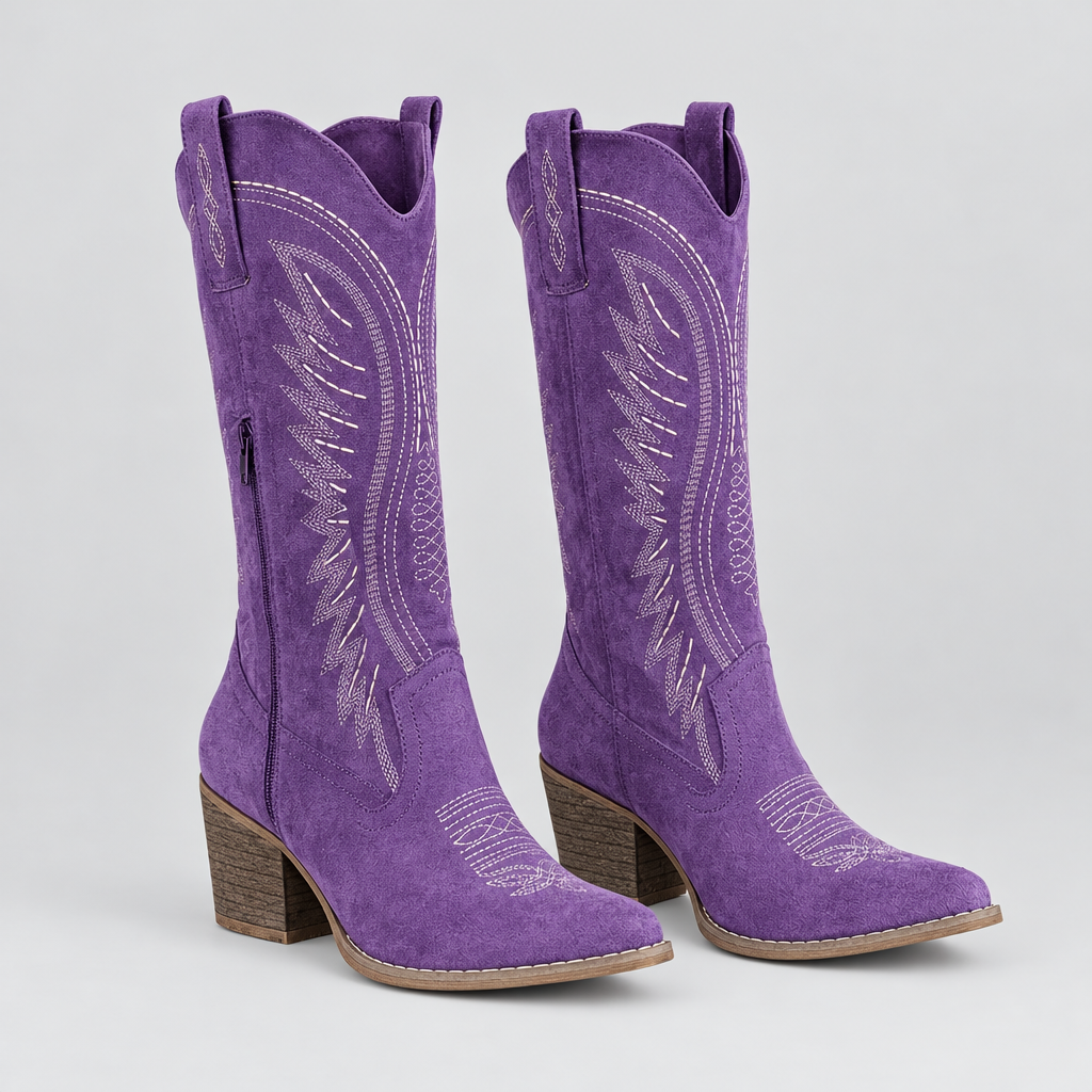 Botas Valentina moradas con fondo gris