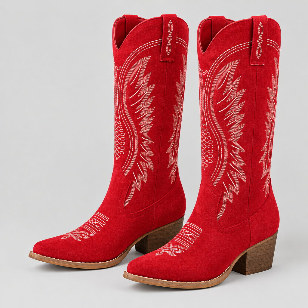 Botas Valentina rojas con fondo gris