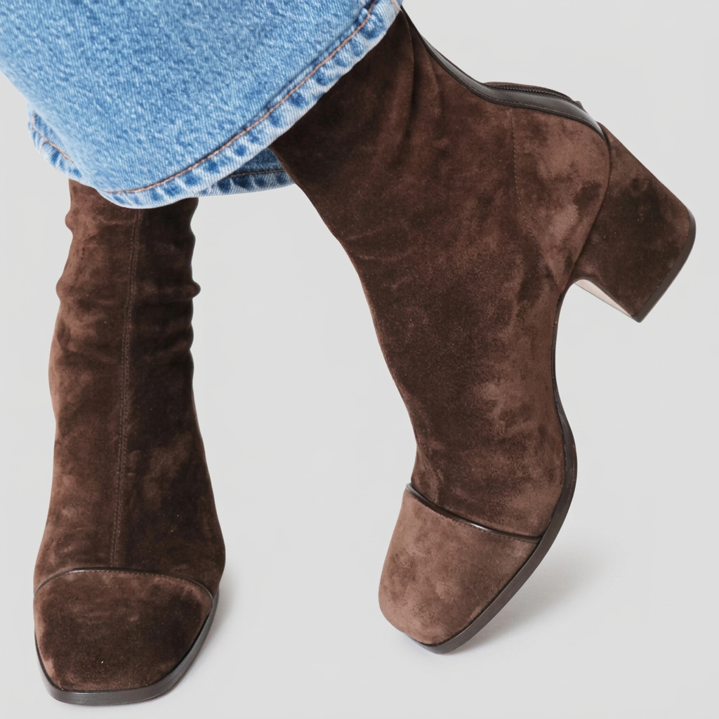 Botines marrones con fondo gris