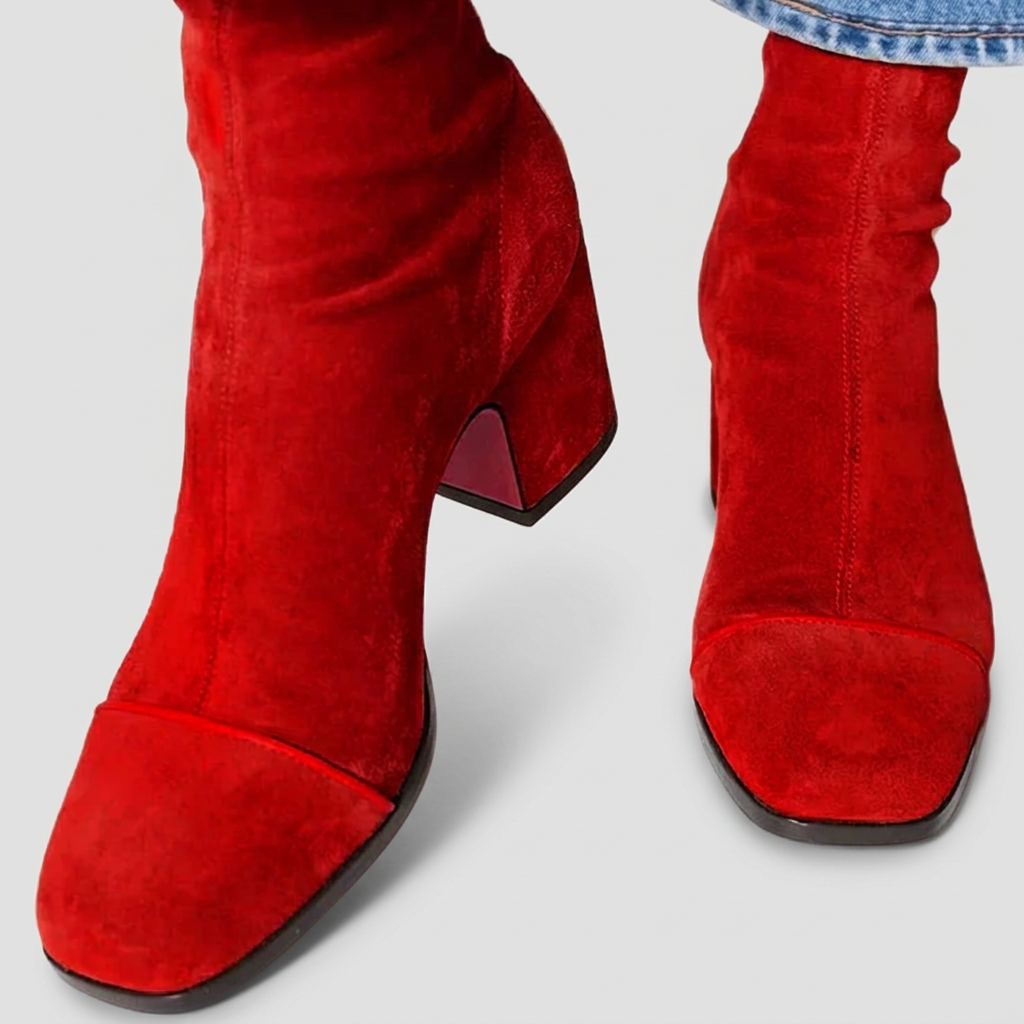 Botines rojos con fondo gris