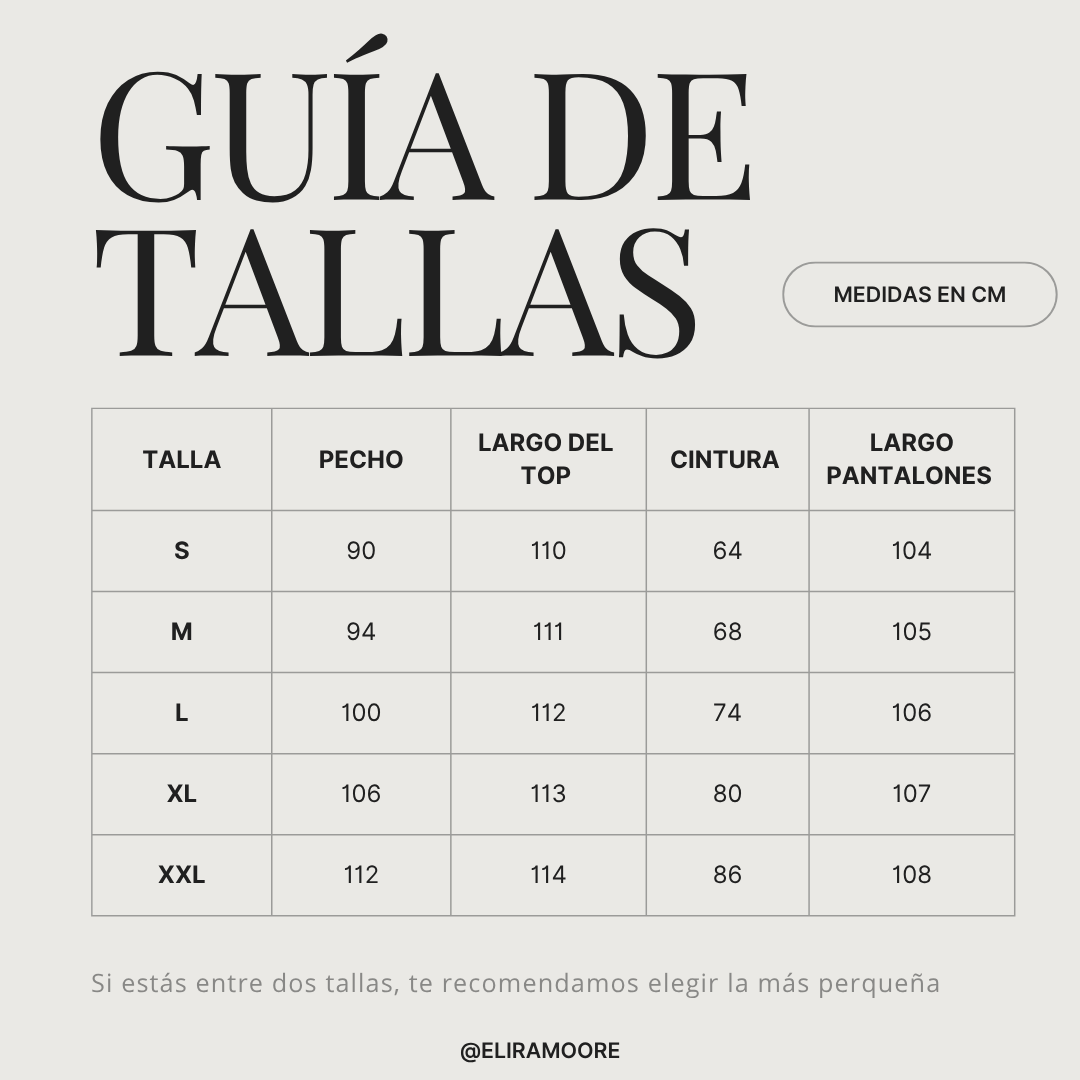 Guía de tallas para CATALINA - MONO LARGO ELEGANTE