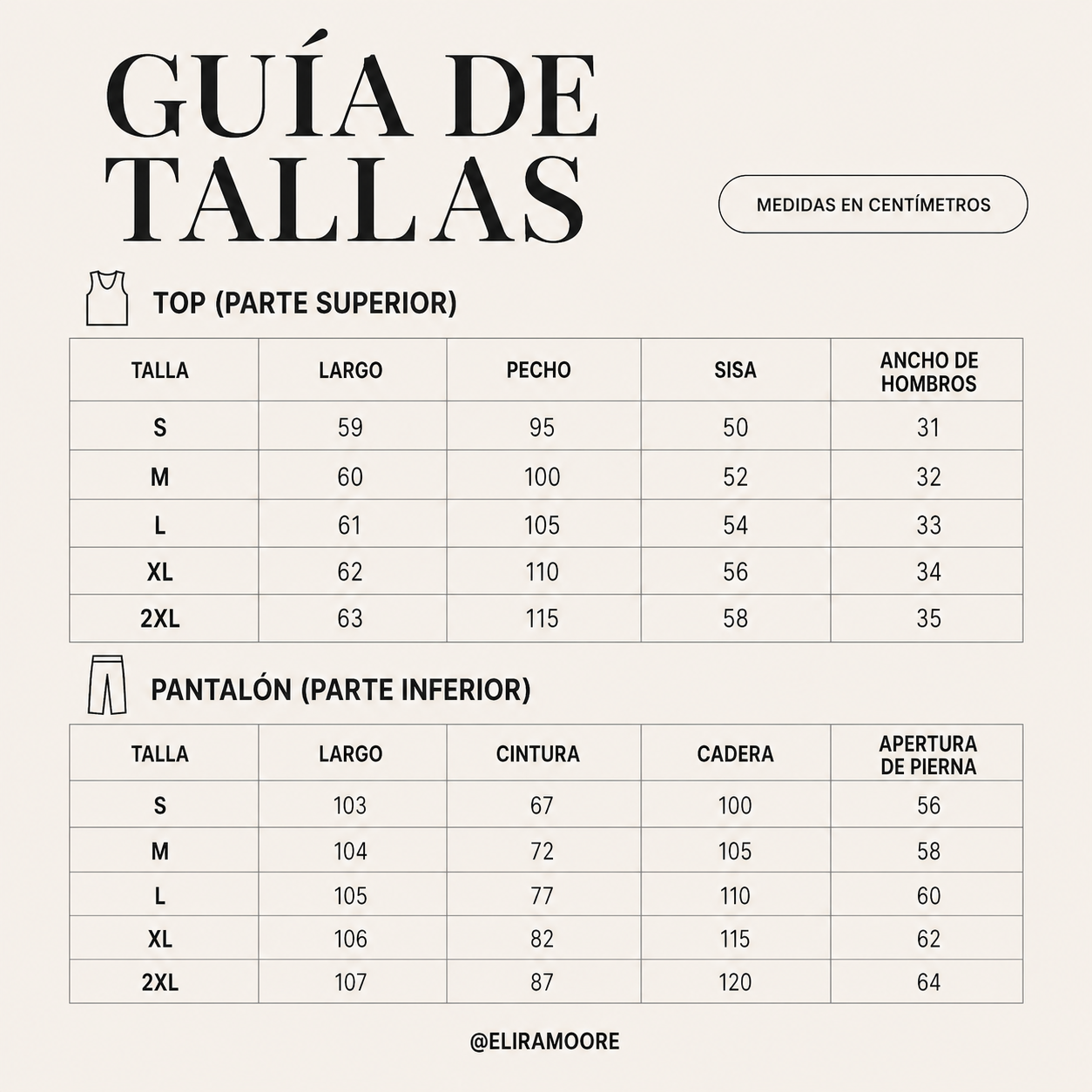 Guía de tallas para COMPLETO - CONJUNTO DOS PIEZAS ESCOTE V