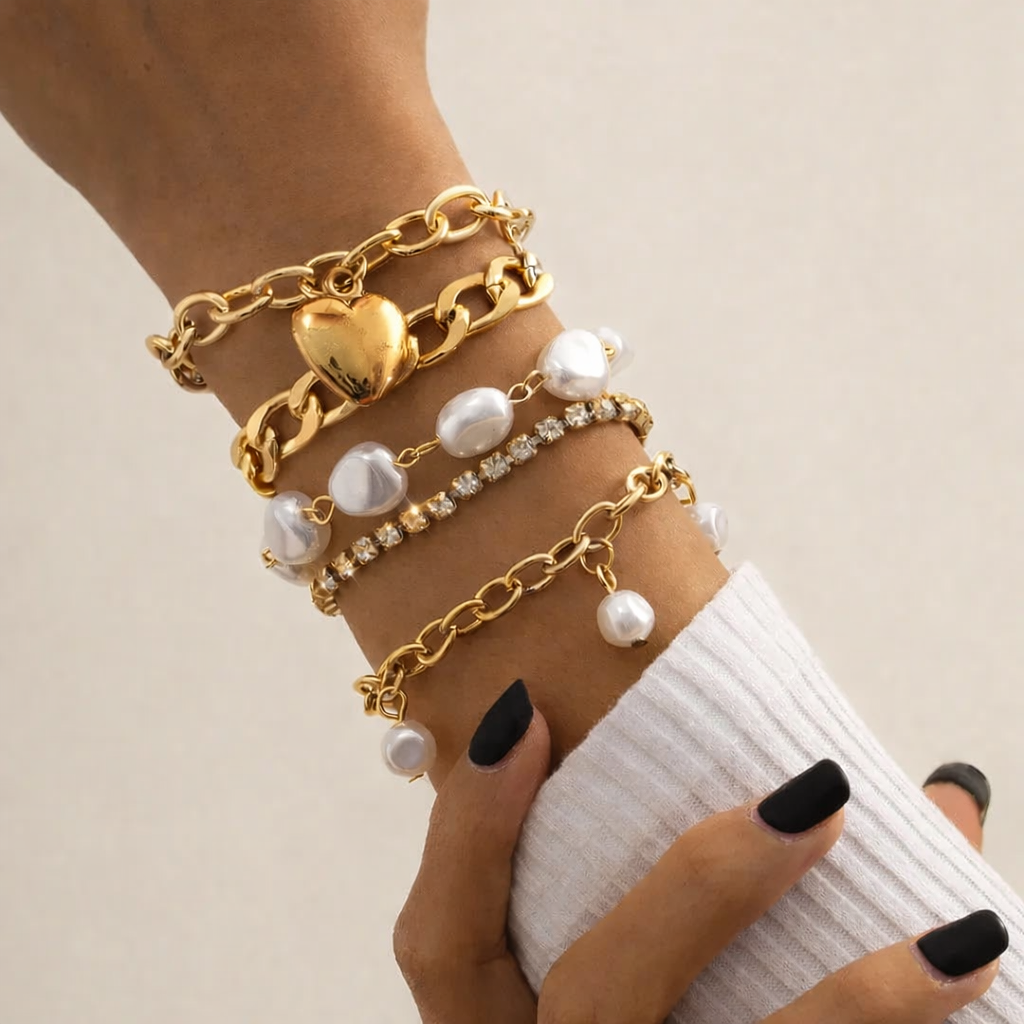 Pulsera con corazon y perlas