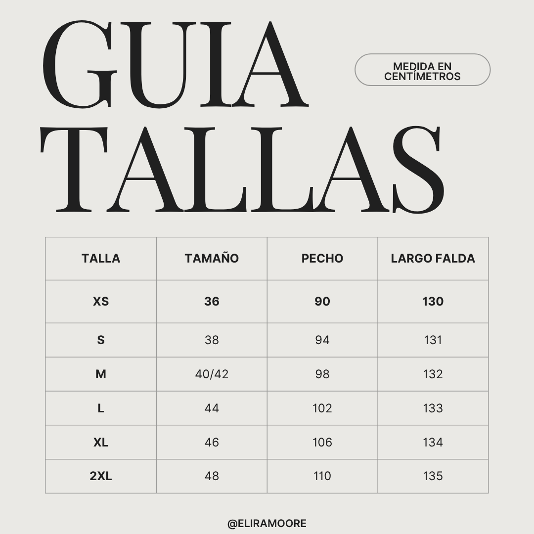 Guía de tallas para SÓNIA - VESTIDO MAXI