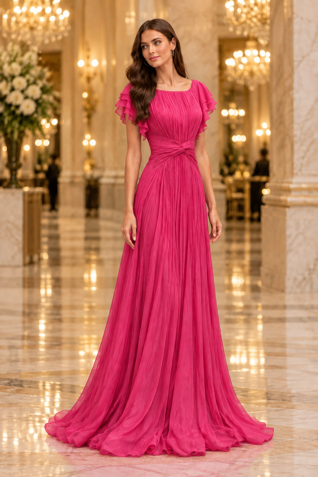 Vestido MARINA en la gala con una pose diferente