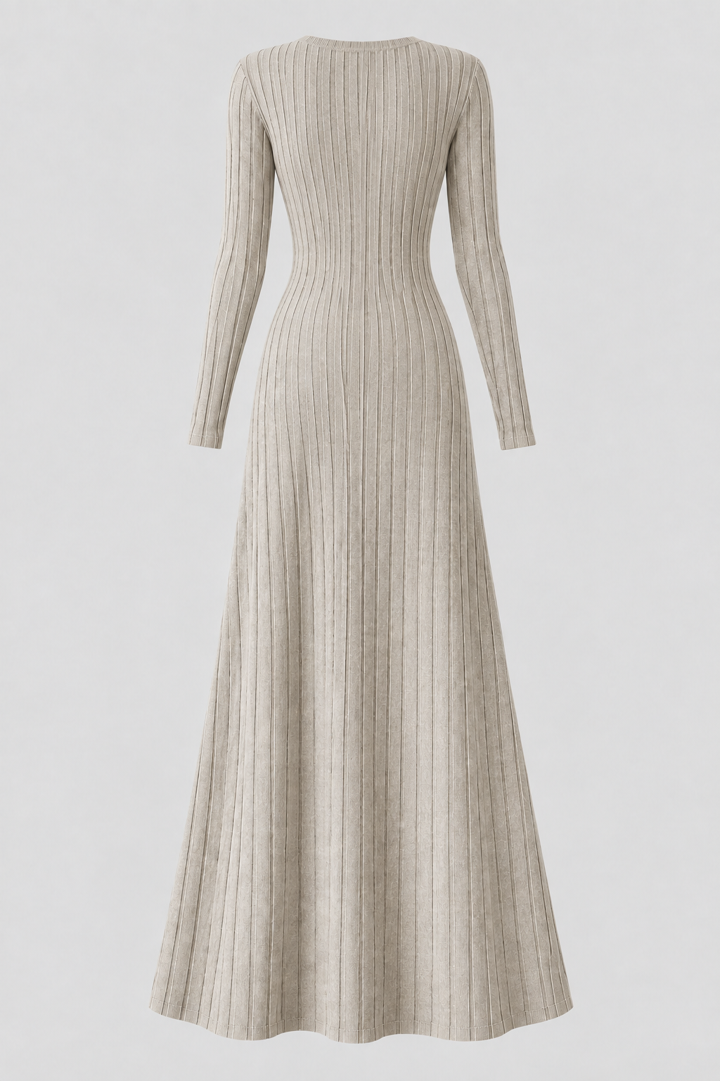 Vestido MILAGROS de espaldas, sin modelo, fondo gris