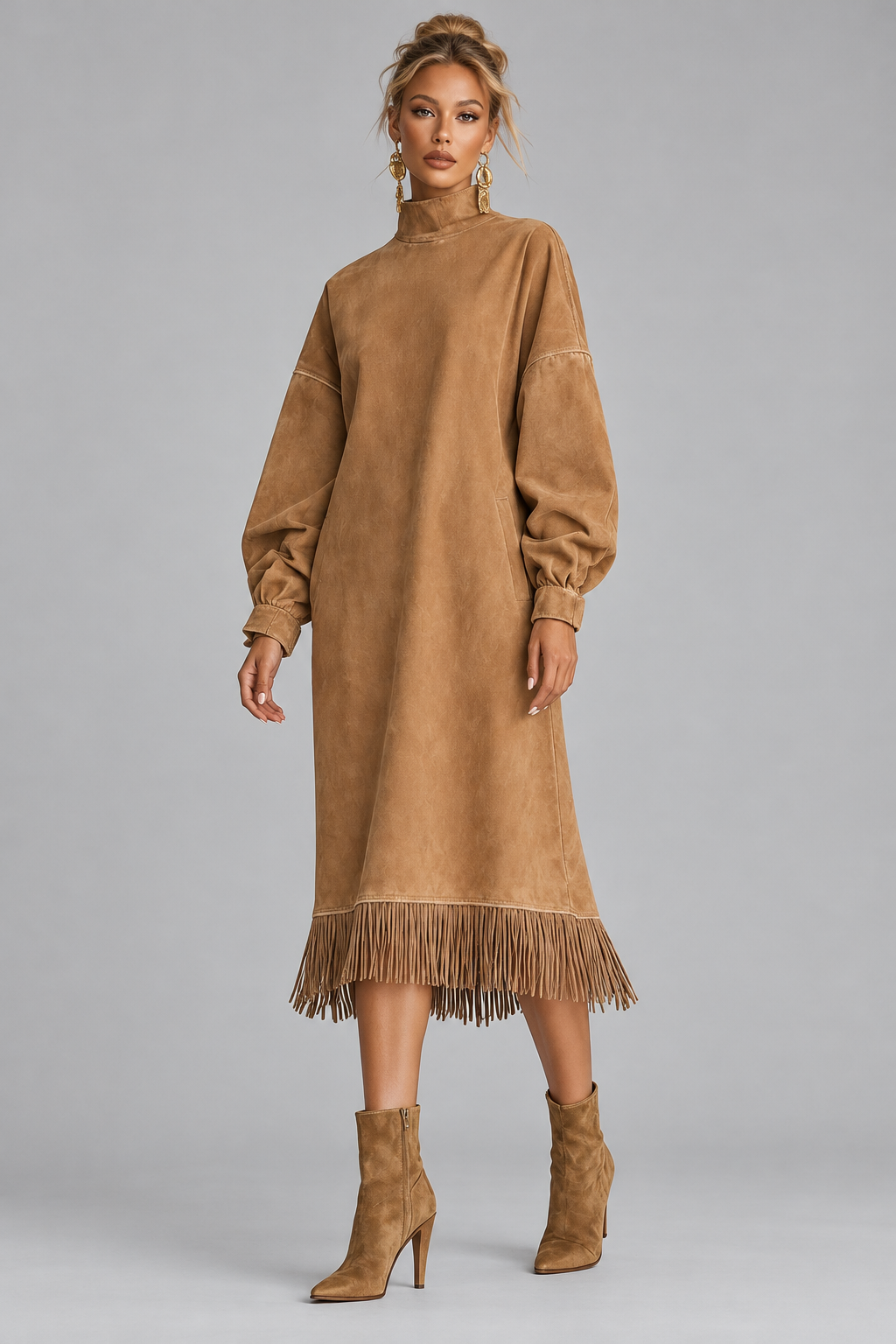 Vestido Renata camel con modelo