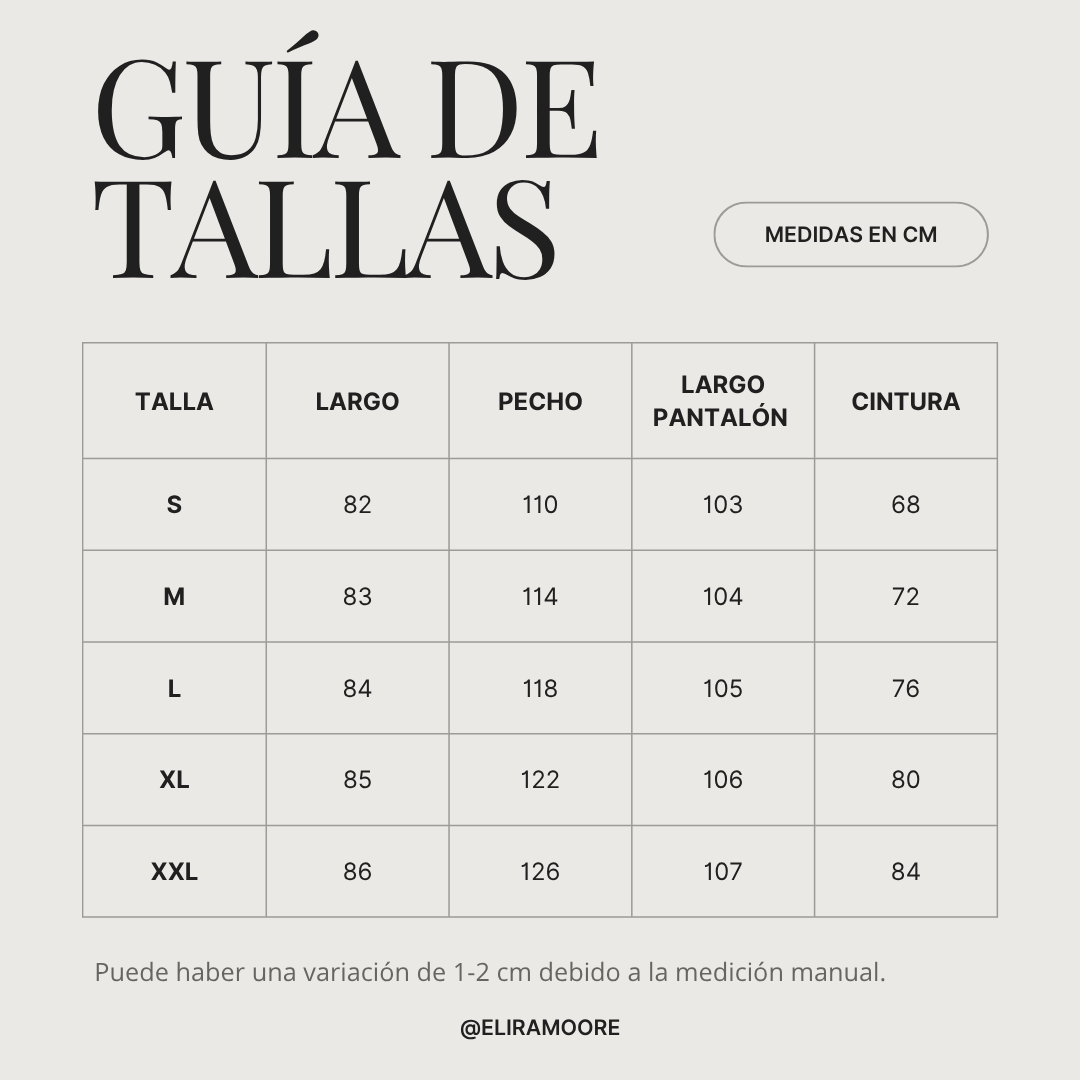 Guía de tallas para GIULIA - CONJUNTO BOHEMIO FLUIDO