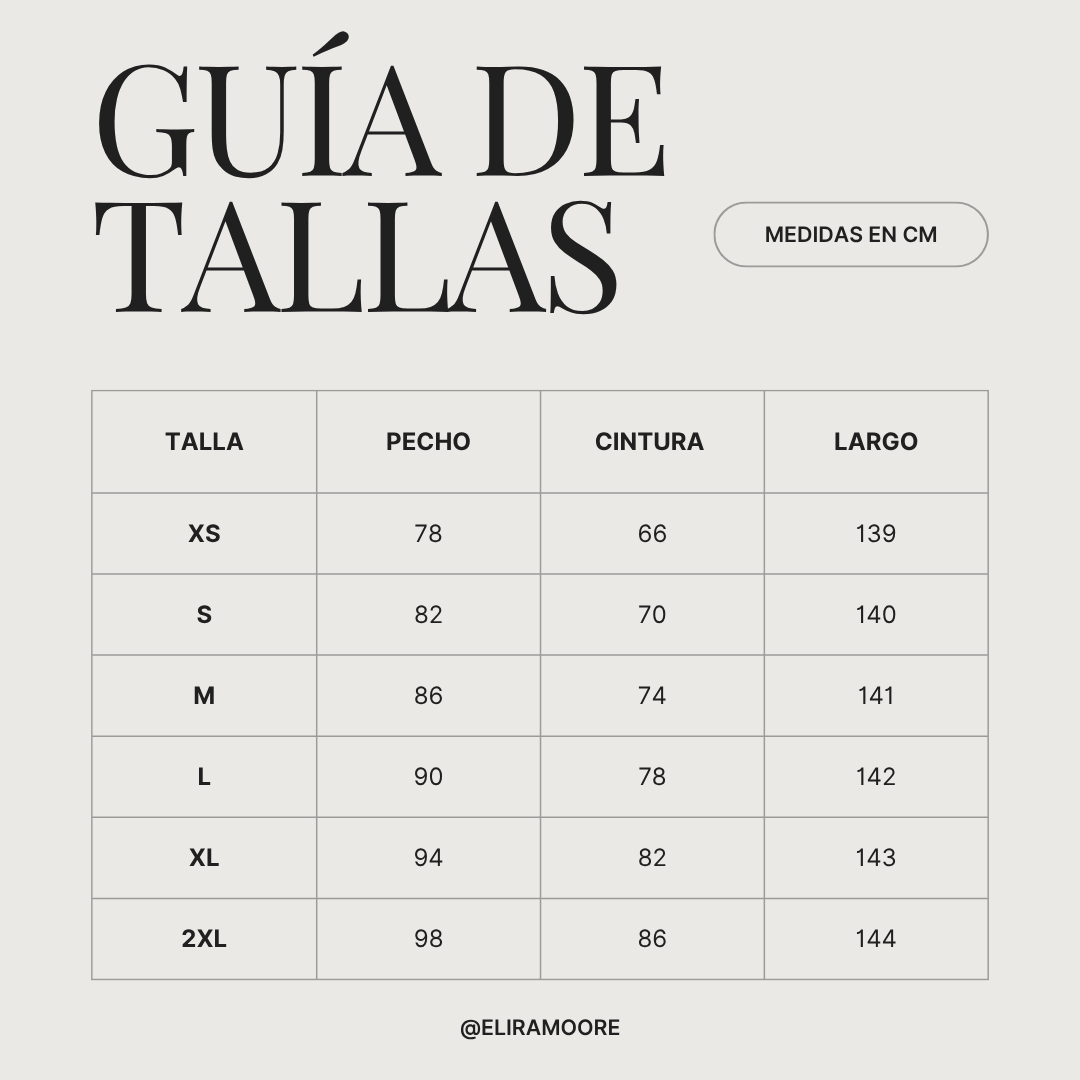 Guía de tallas para VIOLETTA - VESTIDO SILUETA SUSURRANTE