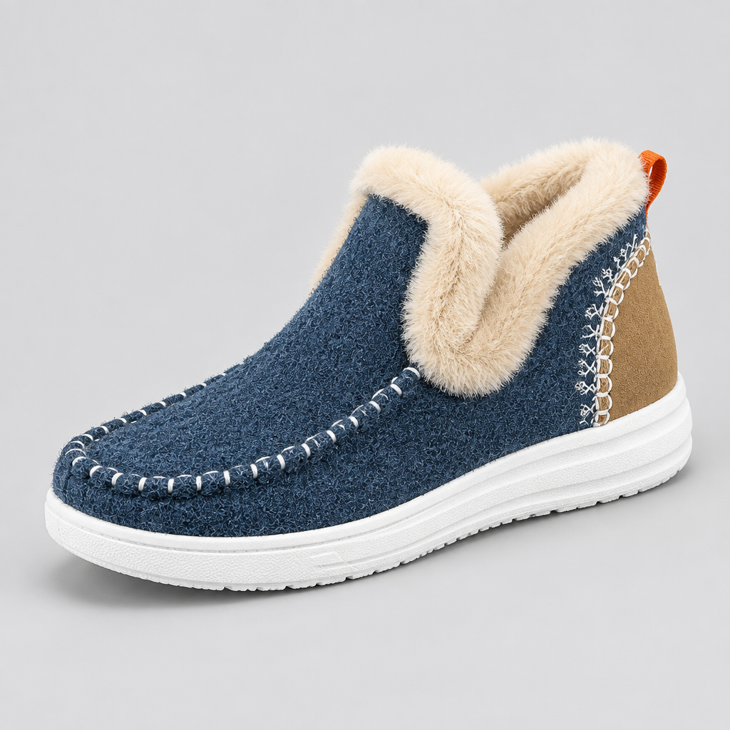 Zapato azul sobre fondo gris