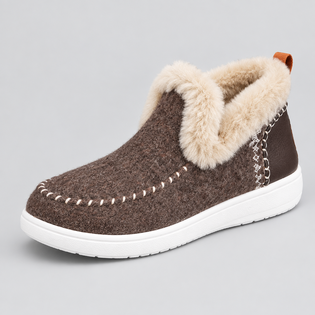 Zapato marrón sobre fondo gris